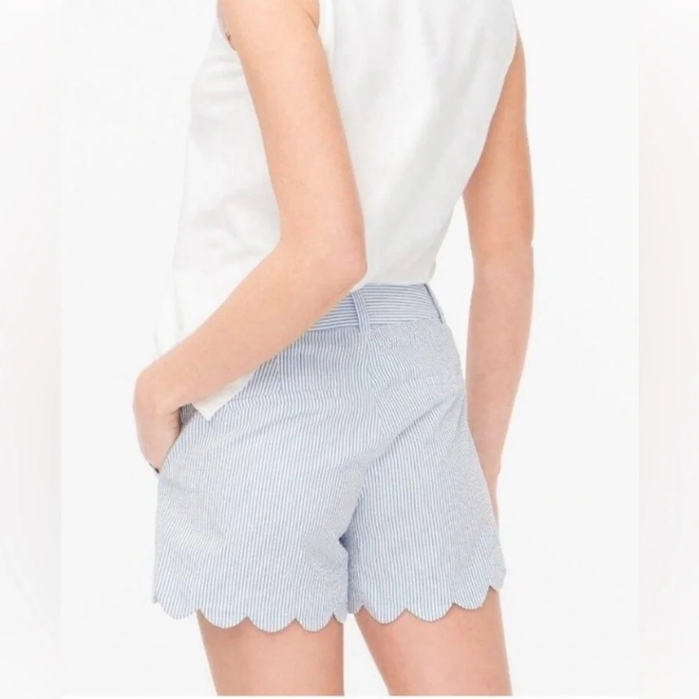 J Crew‎ Women’s Blue/White Pinstripe Seersucker Scalloped Short